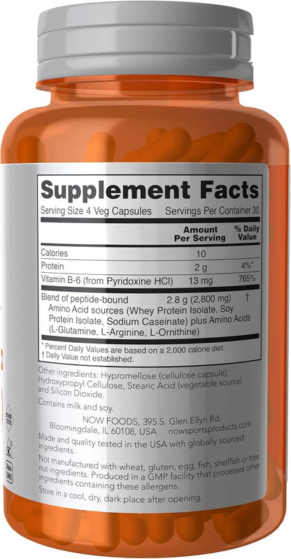NOW Sports Nutrition, Amino Complete™, Protein Blend With 21 Aminos and B-6, 120 Veg Capsules