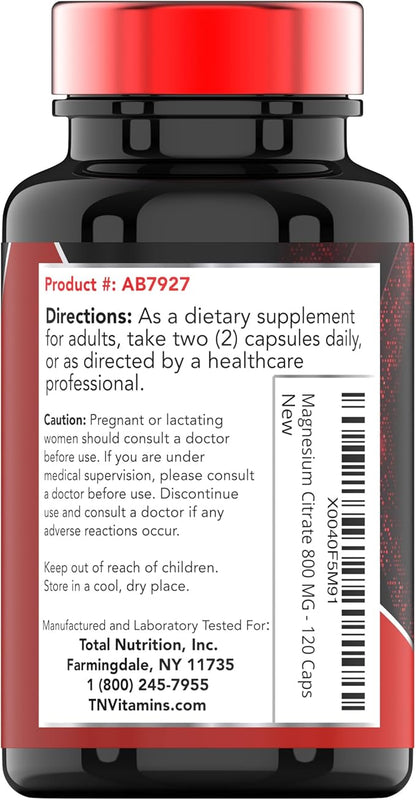 Magnesium Citrate 800 MG - 120 Capsules | Two Month Supply! | Pure Magnesium Citrate Powder Capsules | Citrato De Magnesio | Non-GMO | Produced in The USA!