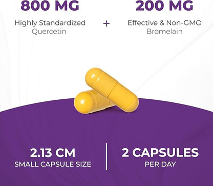 Sandhu's Quercetin with Bromelain Supplement - 1000mg Per Serving 120 Vegetarian Capsules (Pack of 3) - Bioflavonoids Quercitin Complex for Immune Support & Respiratory Health