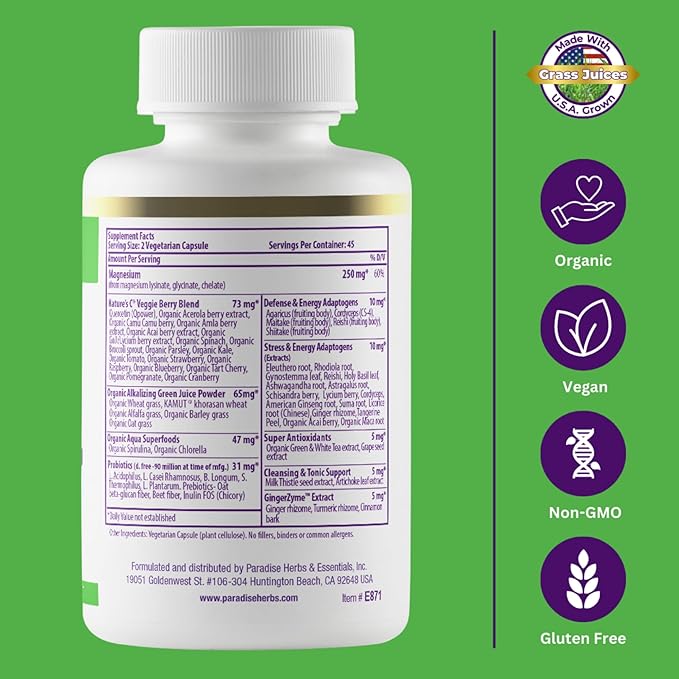 Paradise Herbs Earth's Blend Magnesium Supplement, Support Stress Relief, Sleep, Heart Health, Nerves, Muscles, Vegan, Non-GMO, Gluten Free, 90 Vegetarian Capsules