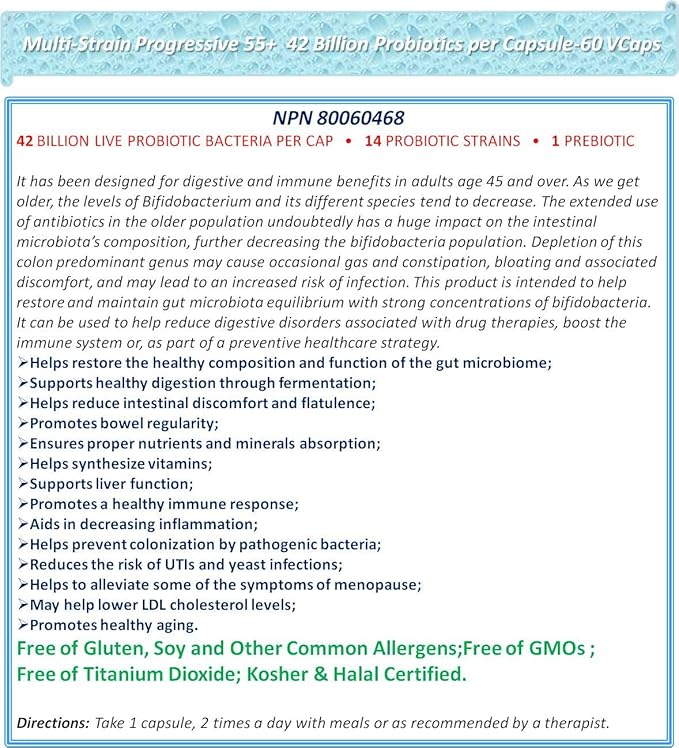 Multi-Strain Progressive 55+ 42 Billion Probiotics per Capsule-60 VCaps