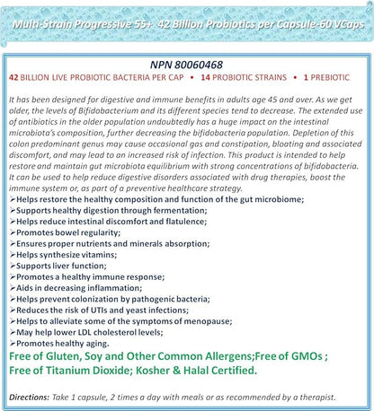 Multi-Strain Progressive 55+ 42 Billion Probiotics per Capsule-60 VCaps