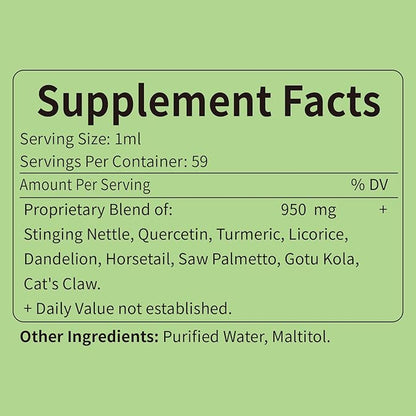 Herbal Drops, Extract with Stinging Nettle Quercetin Turmeric for Allergy Support, Urinary Health & Immunity. 2oz