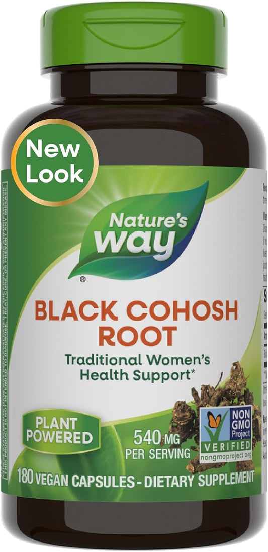 Nature's Way Black Cohosh Root, Traditional Support for Women's Health*, 540 mg per Serving, Non-GMO Project Verified, 180 Capsules