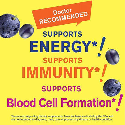 Iron Gummies with Vitamin C -Anemia and Cellular Energy Support, Promotes Red Blood Cell Formation - Energy & Immune System Support -Natural Grape Flavor-60 Gummies