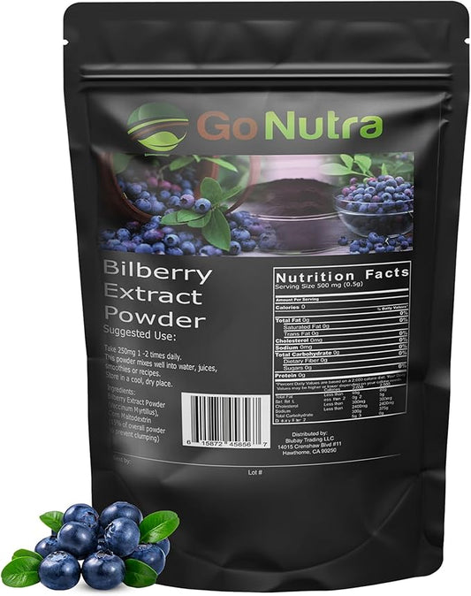 Go Nutra Bilberry Extract Powder European Bilberry 10:1 Strength Bilberry Powder 1 lb
