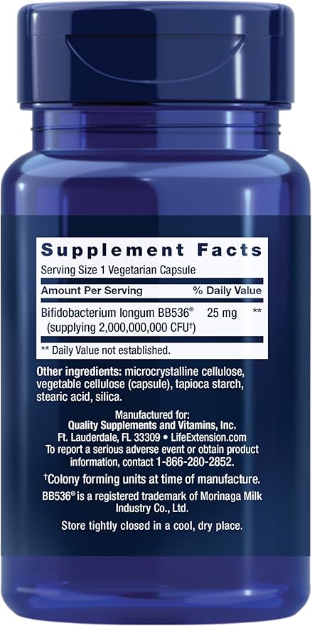 Life Extension Bifido GI Balance, probiotics, Bifidobacterium longum BB536® (2 Billion CFU), Support Healthy Gut & Digestive Health, Gluten-Free, Non-GMO, Vegetarian, 60 Capsules