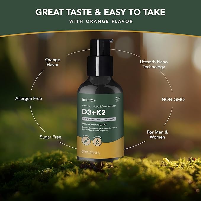 D3K2+ by Micro+ Vitamin Supplement with LifeSorb Technology - D3 K2 Supplement, Bone & Immune Health