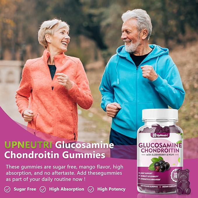 GGlucosamine Chondroitin Gummies Sugar Free, Extra Strength 1500mg Glucosamine with Chondroitin MSM & Turmeric, Joint Support Supplement for Men & Women Joint Health (120 Count (Pack of 2))