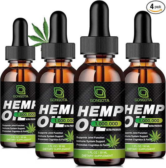 (4-Pack) High Potency Hemp Oil - 1,000,000 Maximum Strength - Helps Relaxation, Stress, Calming, Sleep - Organic Hemp Oil Extract - Vegan, Immunization Support, Non-GMO