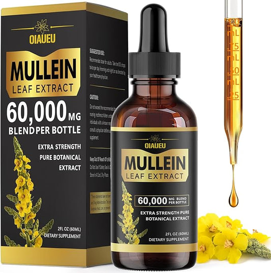 Mullein Drops for Lungs, Natural Mullein Leaf Extract, Respiratory Support & Lung Cleanse Herbal Supplement, 2 fl oz
