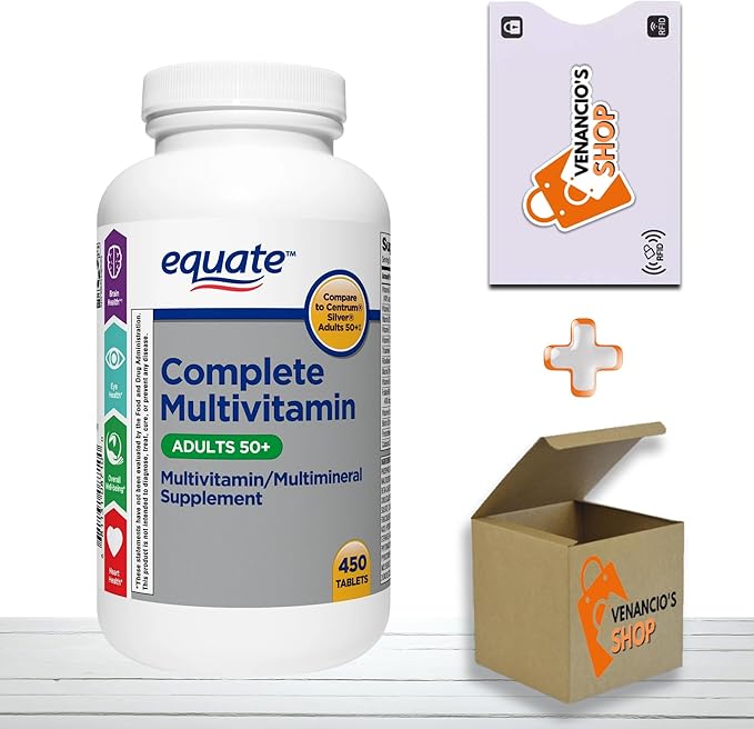 Equate Adult 50+ One Daily Complete Multivitamin Multimineral Supplement Tablets, Healthy Brain* - Compare to Centrum Silver, 450 Tablets (Pack of 1)