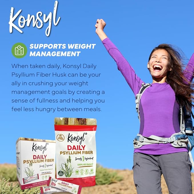 Konsyl Daily Psyllium Fiber Powder | 100% All-Natural Psyllium Husk for Gut & Digestive Health | No Sugar, No Fillers – 540g/19oz