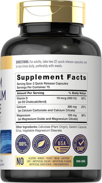Carlyle Calcium Magnesium Citrate with Vitamin D3 | 150 Capsules | Non-GMO & Gluten Free Supplement