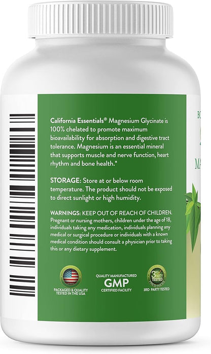 Magnesium Glycinate 400 - Chelated, High Absorption Magnesium for - Vegan, Non-GMO, Gluten-Free 120 Tablets (Servings 60, Serving Size (2) 200mg Tablets)