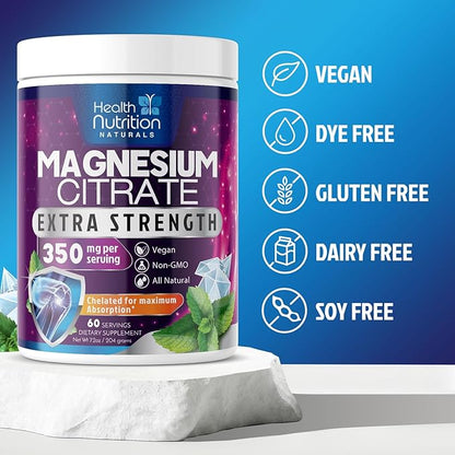 Magnesium Powder Supplement with Magnesium Citrate & Aquamin Magnesium - Magnesium Citrate Powder Drink Mix Unflavored - Bone, Heart & Muscle Support, Sugar Free, Gluten Free, Vegan - 60 Servings