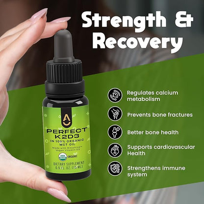 Activation Products - Perfect K2D3, Liquid Vitamin D3 with K2, Vitamin K2 and D3 Supplement in MCT Oil, D3K2 Vitamins for Bone Strength and Immune Support, D3+K2 Vitamins for Calcium Absorption, 15 ml