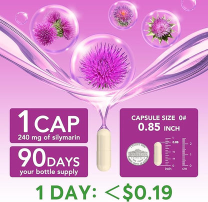 Organic Milk Thistle, 9000 mg Equivalent, 30X Concentrated Seed Extract, 80% Silymarin, Liver Support Cleanse Detox, Fatty Liver Supplements, Non-GMO, No Gluten & Soy, 90 Veggie Caps, 3 Month Supply