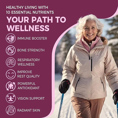 10-In-1 Immune Gummies with Multivitamins, 100% Daily Zinc, Vitamin C & D3 Immunity Supplement + Echinacea, Sambucus Elderberry, Turmeric, Magnesium - Immune Support, Overall Health, Sugar Free, 60Cts
