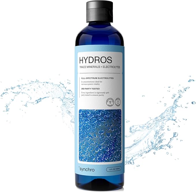 Synchro - Hydros Trace Mineral Drops with Electrolytes, Mineral-Rich Water Drop for Electrolyte Water, Hydrating Electrolyte Drops for Nervous System Support, Mineral Drops for Drinking Water, 8 fl oz