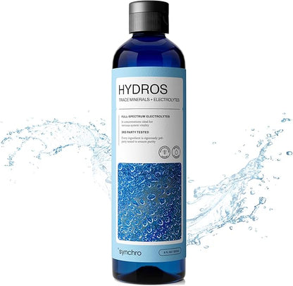 Synchro - Hydros Trace Mineral Drops with Electrolytes, Mineral-Rich Water Drop for Electrolyte Water, Hydrating Electrolyte Drops for Nervous System Support, Mineral Drops for Drinking Water, 8 fl oz