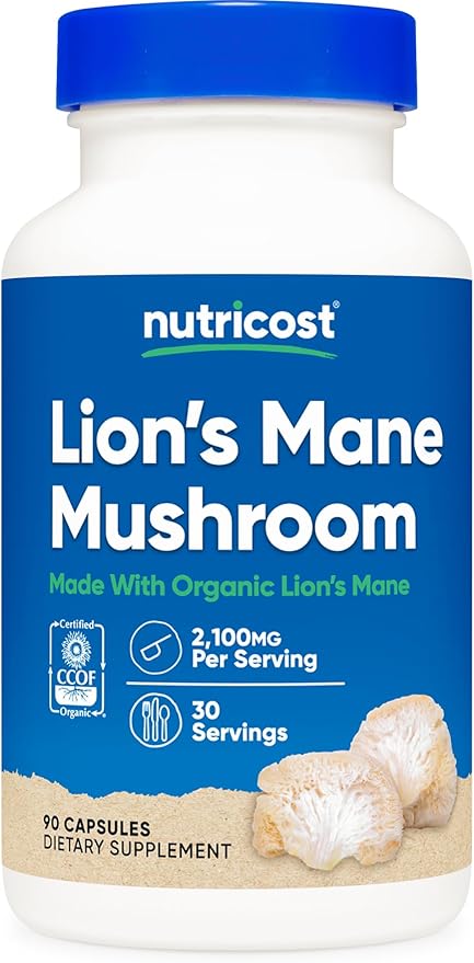 Nutricost Lion's Mane Mushroom Capsules 2100mg, 30 Servings - CCOF Certified Made with Organic, Vegetarian, Gluten Free, 700mg Per Capsule, 90 Capsules