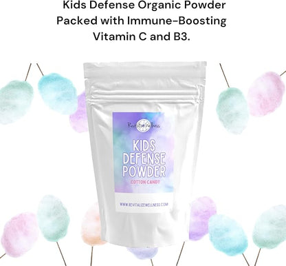Kids Defense Powder | Orthomolecular Dose of 1000 mg Vitamin C and 250 mg B3 | Pure, Corn Free, & GMO-Free | Cotton Candy Flavor | 60 Servings