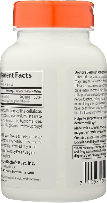 Doctor's Best Mineral Magnesium, Non-GMO, Vegan, 120 Tablet (Pack of 1)
