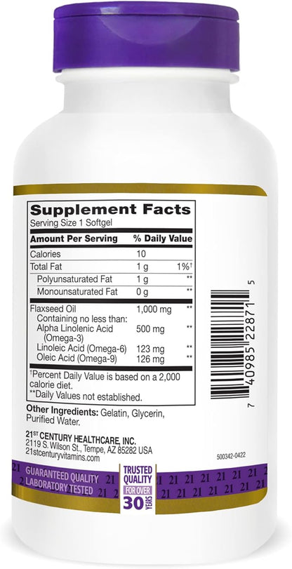 21st Century Flaxseed Oil 1000 Mg Softgels, 120-Count (22871) (Pack of 2)