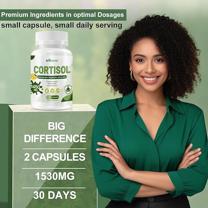 Cortisol Supplement, 15 in 1 Cortisol Manager with Ashwagandha, L-Theanine, Magnesium,Supports Cortisol Health & Relaxation,Stress Management & Restful Sleep, 60 Capsules