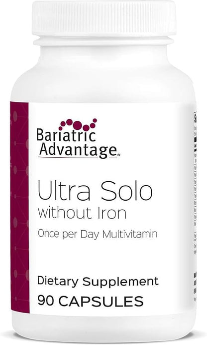 Bariatric Advantage Ultra Solo Without Iron - Once-Per-Day Daily Multivitamin - for Bariatric Patients - with Thiamin, Vitamin A & More - Gluten Free - 90 Capsules