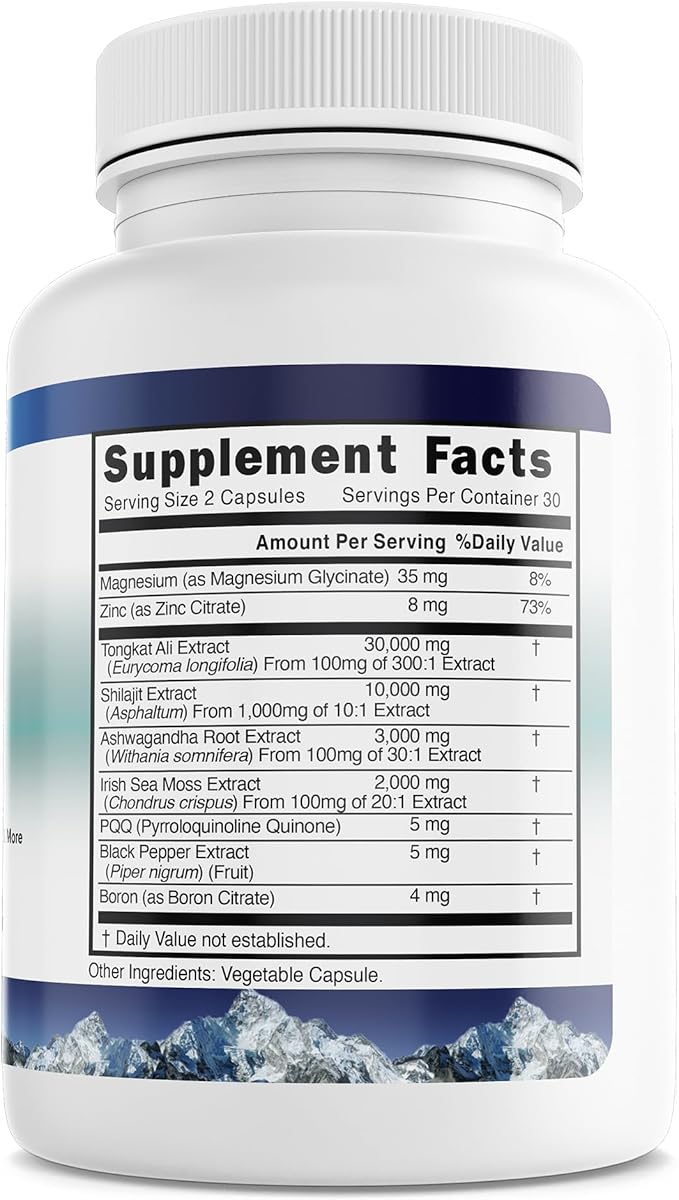 Pure Himalayan Shilajit for Men & Women - Boost Stamina, Athleticism, Support Metabolism & Energy | 10,000mg Shilajit Ashwagandha Supplements + Irish Sea Moss, Tongkat Ali, PQQ & More - 60 Capsules