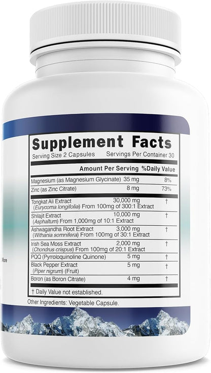 Pure Himalayan Shilajit for Men & Women - Boost Stamina, Athleticism, Support Metabolism & Energy | 10,000mg Shilajit Ashwagandha Supplements + Irish Sea Moss, Tongkat Ali, PQQ & More - 60 Capsules