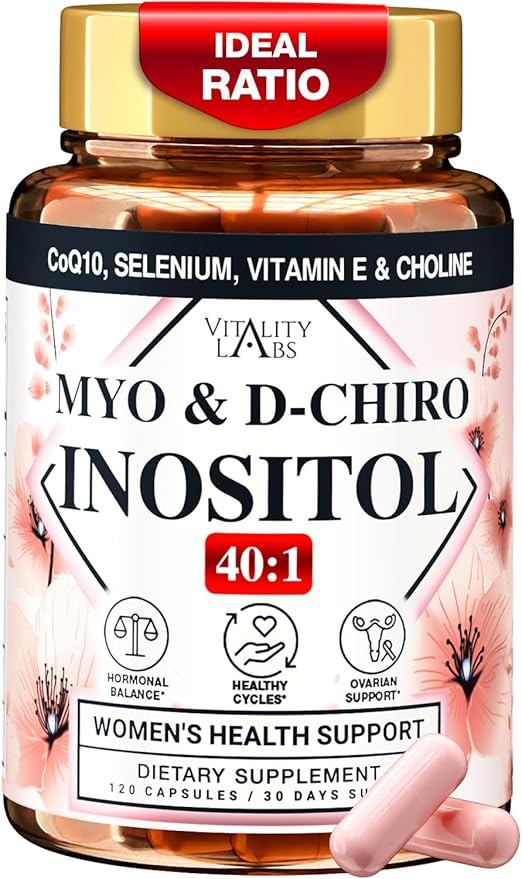 Myo-inositol & D-chiro Inositol Supplement for Women - Ideal 40:1 Ratio Complex for Fertility, Hormonal Balance, Menstrual Cycle & Ovarian Health Support with CoQ10, Choline & Selenium - 120 Capsules