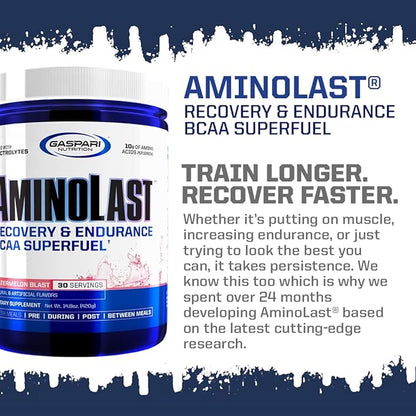 Gaspari Nutrition: AminoLast, Muscle Recovery and Endurance BCAA Fuel, Enhances Recovery & Replenishes Electrolytes, 30 Servings (Peach Raspberry)