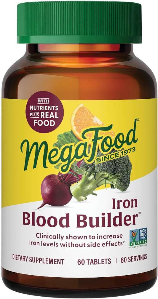 MegaFood Blood Builder - Iron Supplement Shown to Increase Iron Levels without Nausea or Constipation - Energy Support with Iron, Vitamin B12, and Folic Acid - 60 Tabs