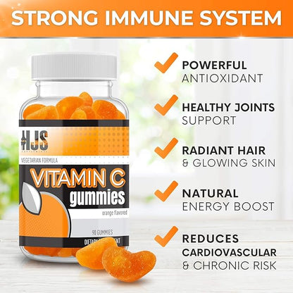 Vitamin C Gummies | Chewable Orange Flavored | Immune Support | Heart Health | Gluten-Free & Vegetarian | Vitamin C Gummies for Adults & Kids- 90 Count