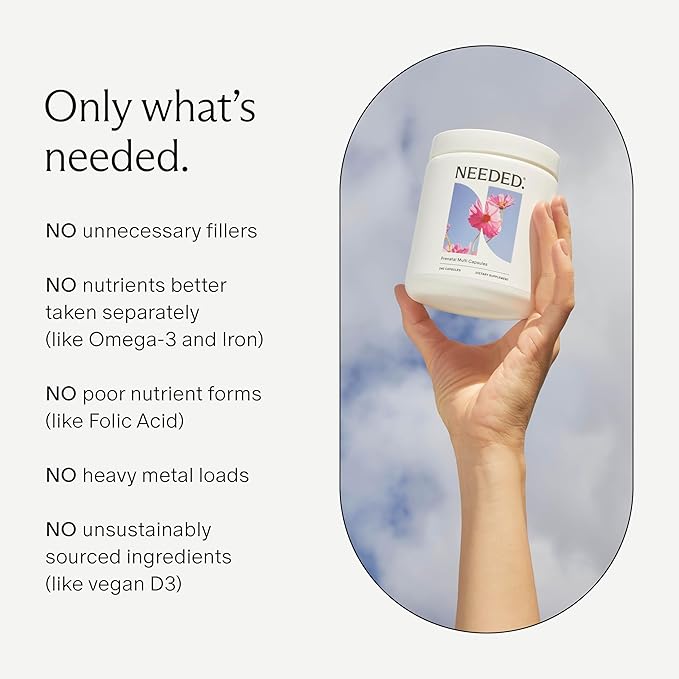 Needed. Multivitamin for Prenatal | Prenatal Multi Essentials Capsule- Pregnancy, Breastfeeding, Postpartum | Expertly-Formulated & Third-Party Tested, Citrus Scent Insert | 30-Day Supply