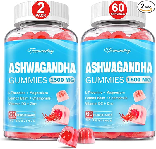 Ashwagandha Gummies 1500mg for Women & Men: Ashwagandha Supplement Gummy with Lemon Balm, Chamomile, Magnesium, Black Pepper for Ultra Absorption - Vegan, Non-GMO & Sugar Free, Strawberry Flavor