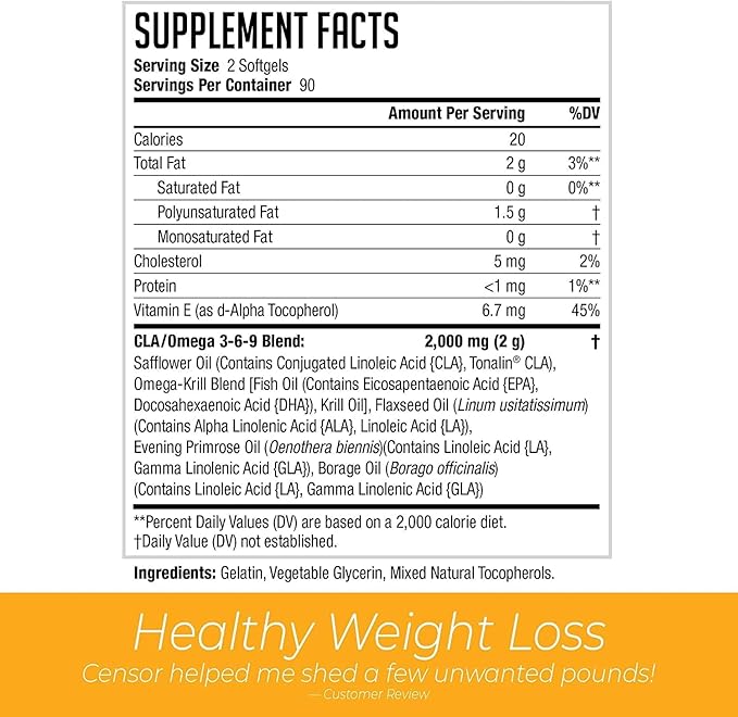 Censor NDS Nutrition Fat Loss and Body Toner with CLA, Fish Oil, Safflower and Omega 3-6-9 Blend - Dietary Supplement for Improved Energy and Health (90 Softgels)