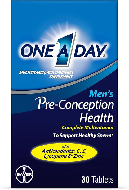 One A Day Men's Pre-Conception Health Multivitamin to Support Healthy Sperm, Supplement for Men with Vitamin C, Vitamin E, Selenium, Zinc, and Lycopene, 30 Count