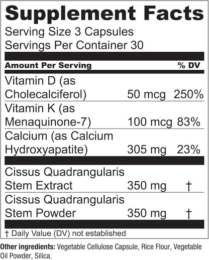 Essential Elements Bone Boost Bone Health Supplement - Bone Support and Calcium Supplement with Vitamin D 3, K2, Cissus Quadrangularis for Bone Strength - 180 Capsules (60 Day Supply) (2-Pack)