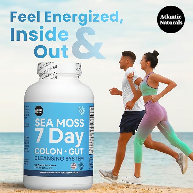 Atlantic Naturals Sea Moss 7-Day Colon & Gut – with Psyllium Husk Senna Powder, Golden Flax, Turmeric & Herbs for Digestive Health, Bloating, & Natural Flushing for Women & Men - 180 Capsules.