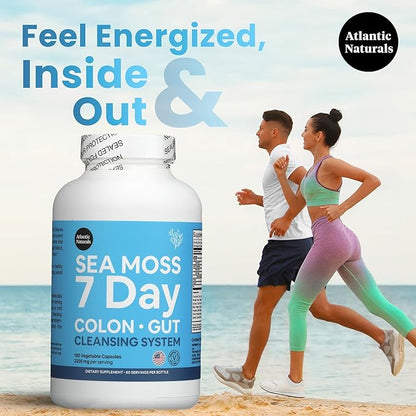 Atlantic Naturals Sea Moss 7-Day Colon & Gut – with Psyllium Husk Senna Powder, Golden Flax, Turmeric & Herbs for Digestive Health, Bloating, & Natural Flushing for Women & Men - 180 Capsules.