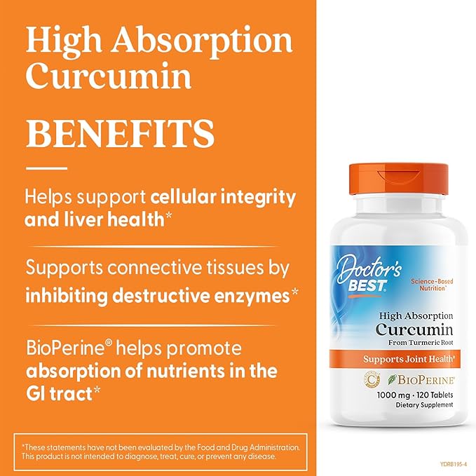 Doctor's Best Curcumin From Turmeric Root with C3 Complex & BioPerine, Benefit the Joints by Helping to Neutralize Free Radicals, Non-GMO, Gluten Free, Soy Free, Joint Support, 1000 mg, 120 Tablets