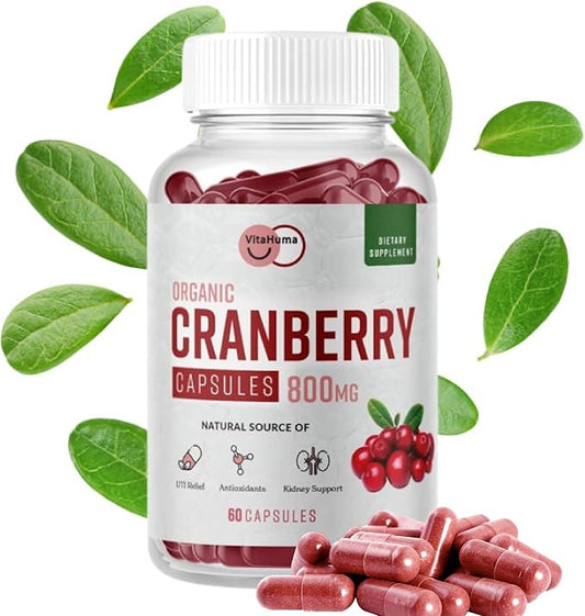 Organic Cranberry Extract Capsules, 800 MG Per Serving, Whole Fruit Cranberry & Cran-Max, Natural Source of Proanthocyanidins (PACs), Antioxidants & Nutrients, Vegan, Non GMO, 60 Capsules