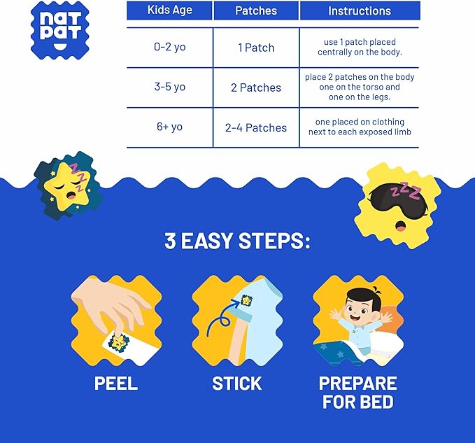 NATPAT Sleepy Patch Bed Time Stickers for Kids - Sleep Promoting Patch - Non-Toxic Solution for Better Sleep - Chemical & Drug Free, Melatonin Free - Buzz Patch Natural Patch (24 Pack)