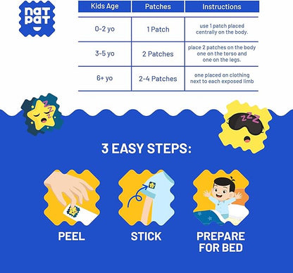NATPAT Sleepy Patch Bed Time Stickers for Kids - Sleep Promoting Patch - Non-Toxic Solution for Better Sleep - Chemical & Drug Free, Melatonin Free - Buzz Patch Natural Patch (24 Pack)