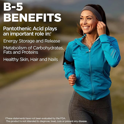 KAL Pantothenic Acid 1000mg, Sustained Release Vitamin B5 - Energy Supplements - Supports Metabolism of Carbs, Fat and Protein, Hair and Skin Health, Vegan, 60-Day Guarantee, 50 Servings, 50 Tablets