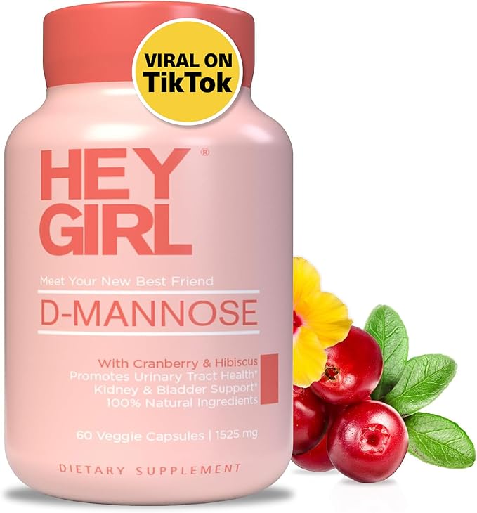 D Mannose Capsules - Fast-Acting UTI Supplement - Cleanse & Flush Impurities - with Natural D-Mannose Powder, Cranberry, Hibiscus & Dandelion - Alternative to Cranberry for Women, 60 Capsules